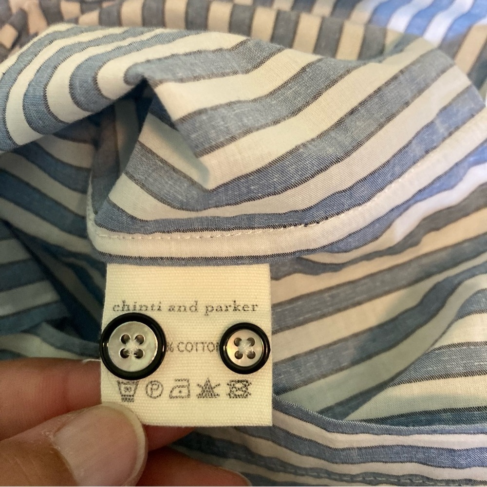 Chinti And Parker Women S Blue White Pinstripe Button Down Long Sleeve Shirt - Picture 9 of 10